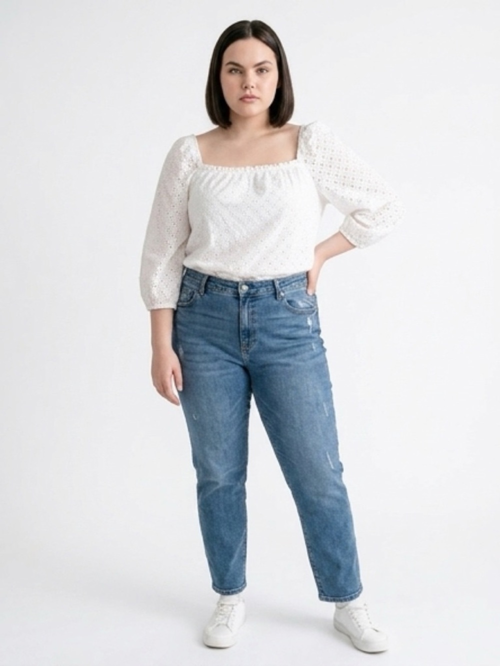 Sanctuary Cream Smocked 3/4 Sleeve Blouse